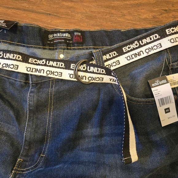 NWT Ecko Unltd Jean Shorts Mens Size 46 759 Relaxed Fit Belted Denim Jorts - Picture 3 of 6